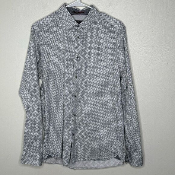 Ted Baker London Men’s Black and White Design Button Down Shirt - Size US L (4) - Picture 1 of 8